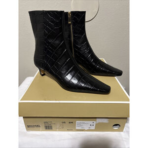MICHAEL KORS Cosmo Crocodile Embossed Leather Boots Women's Size 6 M